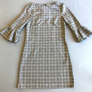 H&M Plaid Grey Dress with 3/4 Bell Sleeves